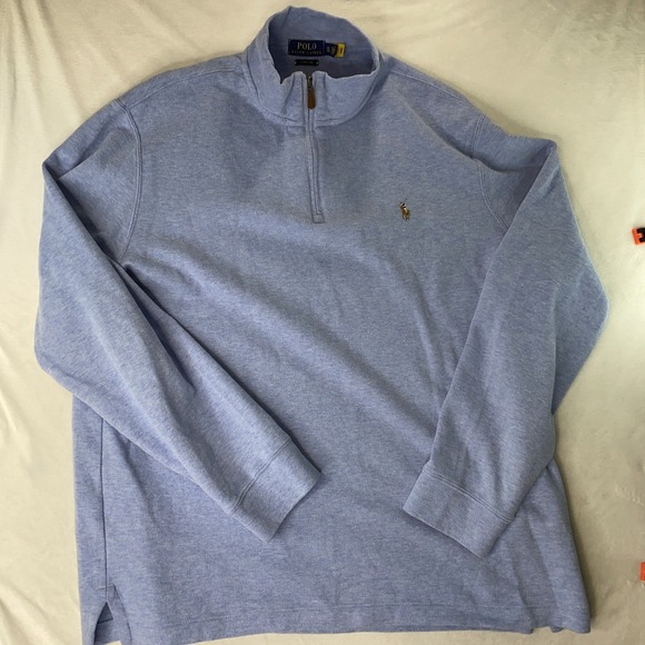Polo Ralph Lauren Estate Rib Mens XL 1/4 Zip Sweater Baby Blue Flesh Pony Preppy - Picture 3 of 13